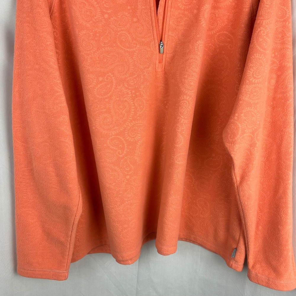 Eddie Bauer Womens 2XL Coral Orange Paisley Embossed Fleece Quarter Zip Pullover - Picture 6 of 9